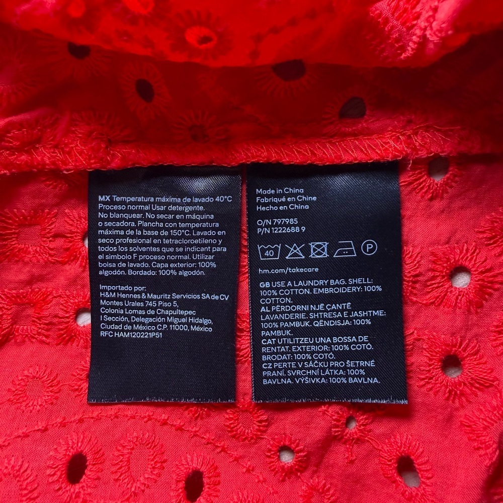 H&M Red Eyelet BRODERIE ANGLAISE Tunic Dress /Coverup Coquette unlined Spring - Picture 7 of 10